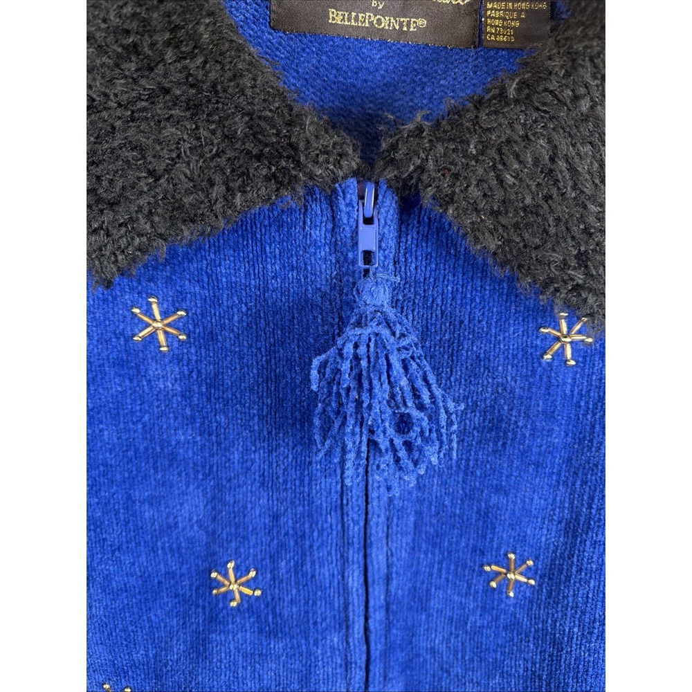 VTG Christopher Radko Christmas Zip Up Cardigan XL Beaded Nutcracker Blue - Picture 2 of 14